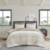 3 Piece Cotton Comforter Set with Chenille Tufting Taupe Full/Queen