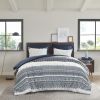 3 Piece Cotton Comforter Set with Chenille Tufting Navy Full/Queen