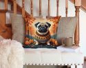 Fawn Pug Fall Throw Pillow Machine Washable, Indoor Outdoor Decorative Pillow for Couch, Bed or Patio, 14Hx14W
