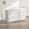 HOMCOM 6 Drawer Double Dresser for Bedroom, Fluted Chest of Drawers with Gold Finger Pulls and 5 Wood Legs, White