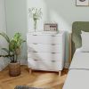 HOMCOM 4 Drawer Double Dresser for Bedroom, Fluted Chest of Drawers with Gold Finger Pulls and 4 Wood Legs, White