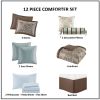 12 Piece Comforter Set with Cotton Bed Sheets Blue/Brown Full