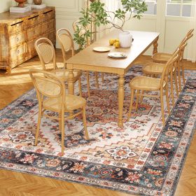 Area Rug 5x7, Machine Washable Rug, Non-Slip Boho Print Pattern Medallion Carpet For Living Room, Bedroom, Tawny Brown