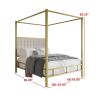 King size Gold Metal Canopy Bed with Upholstered Button-Tufted Headboard