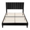 Queen size Modern Black Velvet Upholstered Platform Bed with Headboard