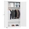 White Metal Locking Wardrobe Armoire Cabinet with Clothing Hanging Rod