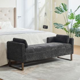 63.98"Wide Upholstered Flip-top Storage Accent Bed Bench, Chenille Footrest Ottoman with Armrests&Backrest&2 Bolster Pillows Metal Legs for Living Roo (Option: Charcoal)