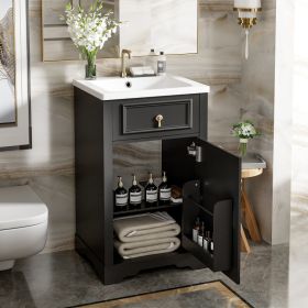 20-Inch Bathroom Vanity with Ceramic Sink, Soft Close Door, Adjustable Shelf, and Door-Mounted Storage Rack - Ideal for Small Bathrooms (Option: Black)