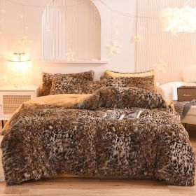 Luxury Thick Fleece Duvet Cover Queen King Winter Warm Bed Quilt Cover Pillowcase Fluffy Plush Shaggy Bedclothes Bedding Set Winter Body Keep Warm (Option: Leopard print-1.8 meter bed sheet)