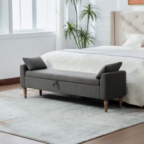 65.94" Wide Modern Upholstered  Boucle fabric Storage Bench, Bed End Foot Stool With Armrest&2 Bolster  Pillows, Bench Daybed With Rubberwood Legs For (Option: Charcoal)