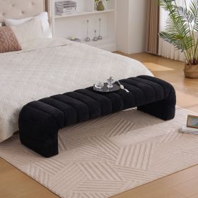 69.7"Wide Modern Upholstered Armless Bed Bench, Channel Tufted Couch Daybed Chaise, Chenille Ottoman Foot Stool for Living Room and Bedroom, Entryway, (Option: Black)