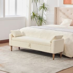 65.94" Wide Modern Upholstered  Boucle fabric Storage Bench, Bed End Foot Stool With Armrest&2 Bolster  Pillows, Bench Daybed With Rubberwood Legs For (Option: Beige)