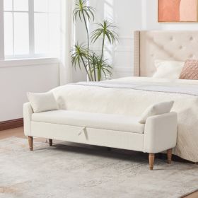 65.94" Wide Modern Upholstered  Boucle fabric Storage Bench, Bed End Foot Stool With Armrest&2 Bolster  Pillows, Bench Daybed With Rubberwood Legs For (Option: Ivory)