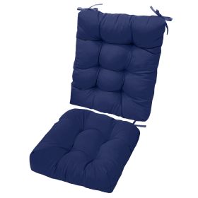 Multiple Color Options - Rocking Chair Cushion Set Upper And Lower Back And Seat Sets With Non-Slip Ties Polyester Fiber Filling Comfortable For Indoo (Color: Navy Blue)