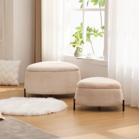 29.9"Wide 2 - Piece Upholstered Storage Ottoman Set Footrest Shoe Changing Stool with Metal Legs,Faux Fur Foot Stool Coffee Side Table With Reversible (Option: Light Camel)