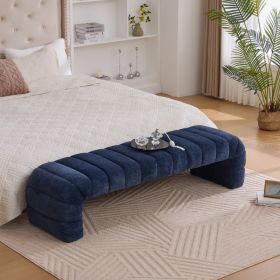 69.7"Wide Modern Upholstered Armless Bed Bench, Channel Tufted Couch Daybed Chaise, Chenille Ottoman Foot Stool for Living Room and Bedroom, Entryway, (Option: Navy)