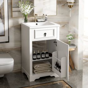 20-Inch Bathroom Vanity with Ceramic Sink, Soft Close Door, Adjustable Shelf, and Door-Mounted Storage Rack - Ideal for Small Bathrooms (Option: White)