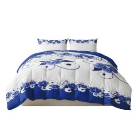 3 Piece Duvet Cover Set, US Designer Blue And White Floral Botanical Print High GSM Heavyweight Comforter Cover With Zipper Closure & Corner Ties, Pet (Option: CAL KING)