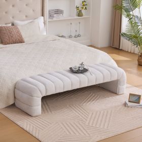 69.7"Wide Modern Upholstered Armless Bed Bench, Channel Tufted Couch Daybed Chaise, Chenille Ottoman Foot Stool for Living Room and Bedroom, Entryway, (Option: Ivory)