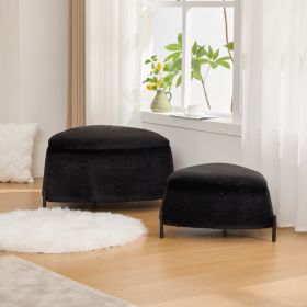 29.9"Wide 2 - Piece Upholstered Storage Ottoman Set Footrest Shoe Changing Stool with Metal Legs,Faux Fur Foot Stool Coffee Side Table With Reversible (Option: Black)