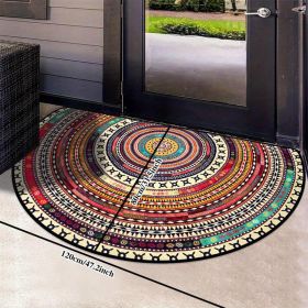 Bohemian Vintage Semi Circular Carpet, Half Round Door Mat,Semi Circle Bathroom Floor Rug,Mandala Boho Bohemian Non-Slip Welcome Entrance Way Absorben (Option: 80cm120cm)