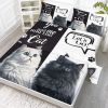 Cat Sheet, Pretty Cat Sheets Set 4Pcs,Black White Flat Sheet,Cute Animal Printed Bed Set with 1 Fitted Sheet 1 Flat Sheet 2 Pillowcases