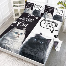 Cat Sheet, Pretty Cat Sheets Set 4Pcs,Black White Flat Sheet,Cute Animal Printed Bed Set with 1 Fitted Sheet 1 Flat Sheet 2 Pillowcases (size: Full)