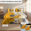 5-Piece Gold & Gray Floral Bedding Set (Queen/King/Cal King) - Microfiber Quilt + Pillow Shams