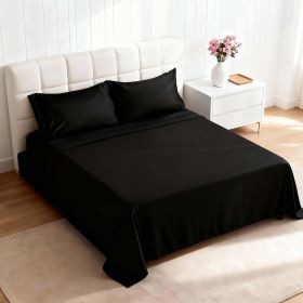 4pcs ultra-soft 85g sheet and pillowcase set, soft solid color, machine washable, suitable for all seasons, Christmas comfortable bedding set (Color: Black, size: queen(59.84''*79.92''))