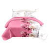 3-Piece Pink Rose Floral Quilted Bedspread Set, Romantic Color Block Coverlet with 2 Shams, Lightweight All-Season Blanket