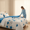 3-Piece Blue Floral Quilted Bedspread Set, Vivid Azure Bloom & Grey Vine Reversible Coverlet with 2 Shams, Lightweight All-Season Blanket