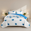 3-Piece Blue Floral Quilted Bedspread Set, Vivid Azure Bloom & Grey Vine Reversible Coverlet with 2 Shams, Lightweight All-Season Blanket
