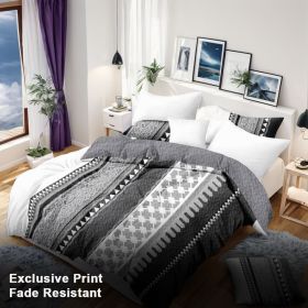 3-Piece Black & White Tribal Pattern Bedding Set (Queen/King/Cal King) - Quilted Microfiber Bedspread + Pillow Shams (Color: grey boho, size: CALKING)