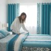 9-Piece Turquoise Paisley Bedding & Curtain Set (Queen/King/Cal King) - Quilted Microfiber Bedspread + Sheer Curtains