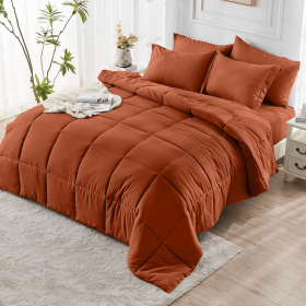 Burnt orange 2-Piece & 3-Piece Bedding Comforter Set – Twin/Queen/King – Soft Microfiber (Inclusion: Comforter *1+Pillowcase*2, size: Queen)