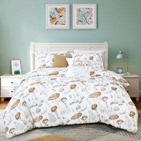 6 Piece Brown Mushroom Print Comforter Set Queen King Size (size: Queen)