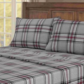 Kathy Ireland 100% Turkish Cotton Flannel Sheet Set (Color: Crimson Check, size: Full)