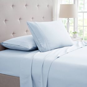 Bamboo 4 Piece Luxury 3 Line Embroidered Sheet Set (Color: Aqua, size: Twin)