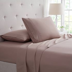 Bamboo 4 Piece Luxury 3 Line Embroidered Sheet Set (Color: Taupe, size: King)