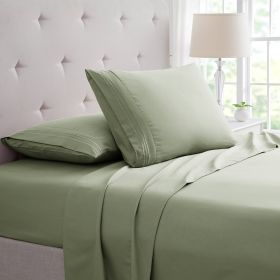 Bamboo 4 Piece Luxury 3 Line Embroidered Sheet Set (Color: Sage, size: Full)