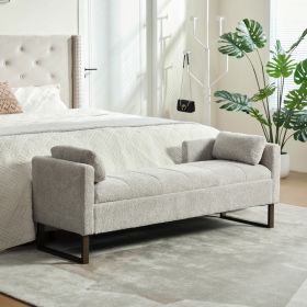 63.98"Wide Upholstered Flip-top Storage Accent Bed Bench, Chenille Footrest Ottoman with Armrests&Backrest&2 Bolster Pillows Metal Legs for Living Roo (Option: Light gray)