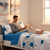 3-Piece Blue Floral Quilted Bedspread Set, Vivid Azure Bloom & Grey Vine Reversible Coverlet with 2 Shams, Lightweight All-Season Blanket