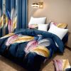 9-Piece Feather Print Bedding & Curtain Set (Queen/King/Cal King) - Quilted Microfiber Bedspread + Sheer Curtains