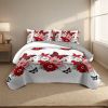4-Piece Red Butterfly Floral Bedding Set (Queen/King/Cal King) - Microfiber Duvet Cover + Pillow Shams + Fitted Bed Sheet