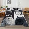 Cat Sheet, Pretty Cat Sheets Set 4Pcs,Black White Flat Sheet,Cute Animal Printed Bed Set with 1 Fitted Sheet 1 Flat Sheet 2 Pillowcases