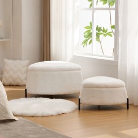 29.9"Wide 2 - Piece Upholstered Storage Ottoman Set Footrest Shoe Changing Stool with Metal Legs,Faux Fur Foot Stool Coffee Side Table With Reversible (Option: Ivory)