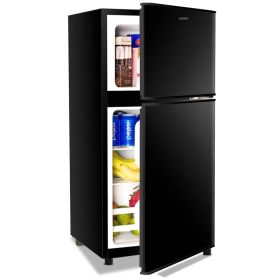 KRIB BLING 3.5Cu.Ft Compact Refrigerator Mini Fridge With Freezer, Small Refrigerator With 2 Door, 7 Level Thermostat Removable Shelves For Kitchen, D (Option: Black)