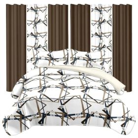 9 Piece Room In A Bag Quilt And Curtain Set, US Designer Modern Geometric Print Heavyweight Bedspread With 6 Customizable Window Panels, Pet-Friendly (Option: QUEEN)